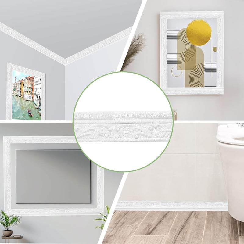 QoTang 90 x 3 Inch Foam Molding Trim Peel and Stick, Flexible Crown Molding Wallpaper Border Self Adhesive, 3D Wall Base Moulding Trim, Wall Edging Lines Foam Baseboard for Home Hotel DIY, White, 1 Roll - Image 4